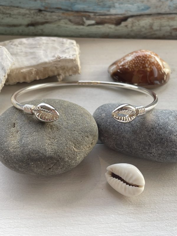 Solid Sterling silver Half cowrie bangle