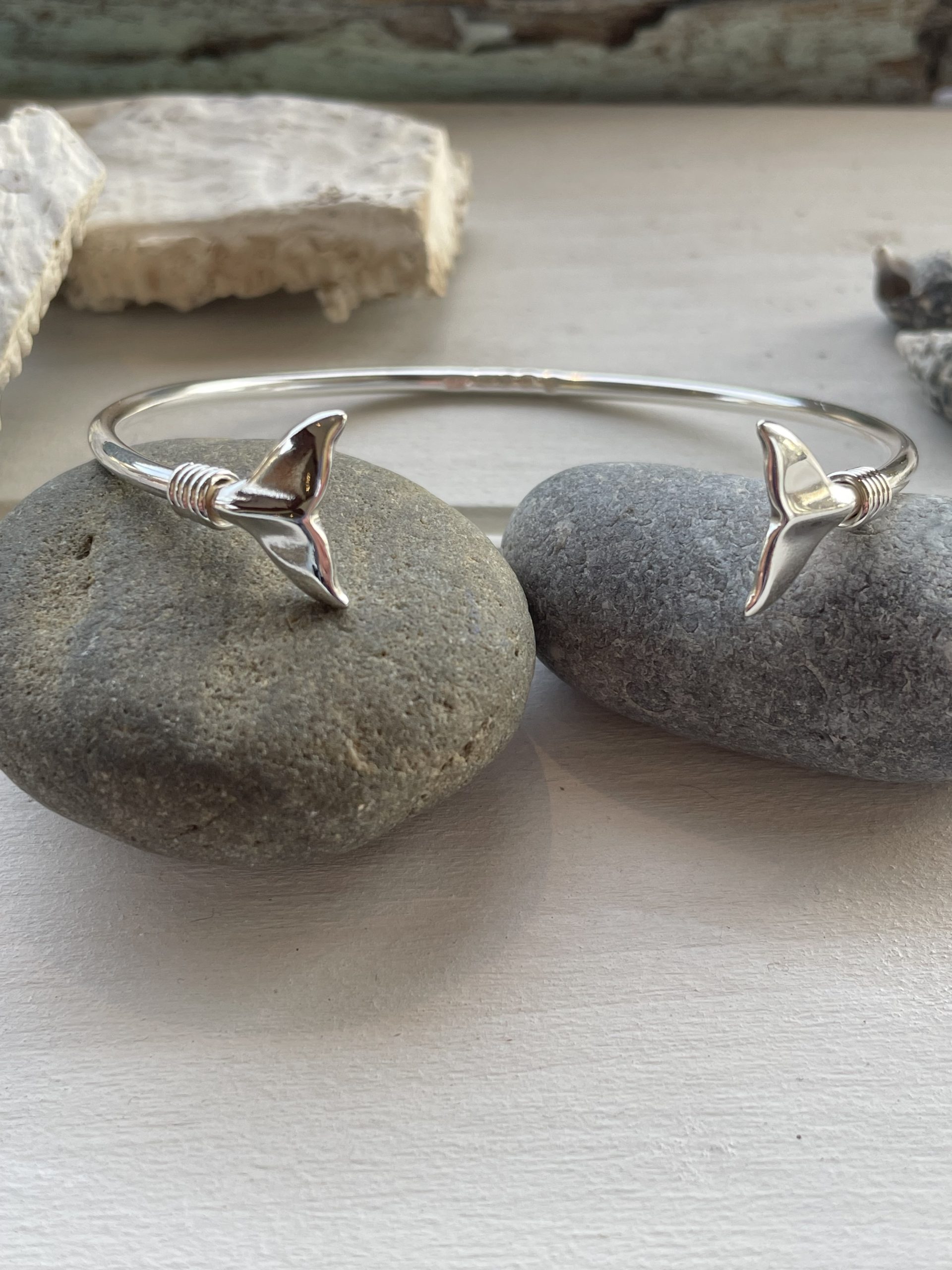sterling silver whale tail cuff bangle