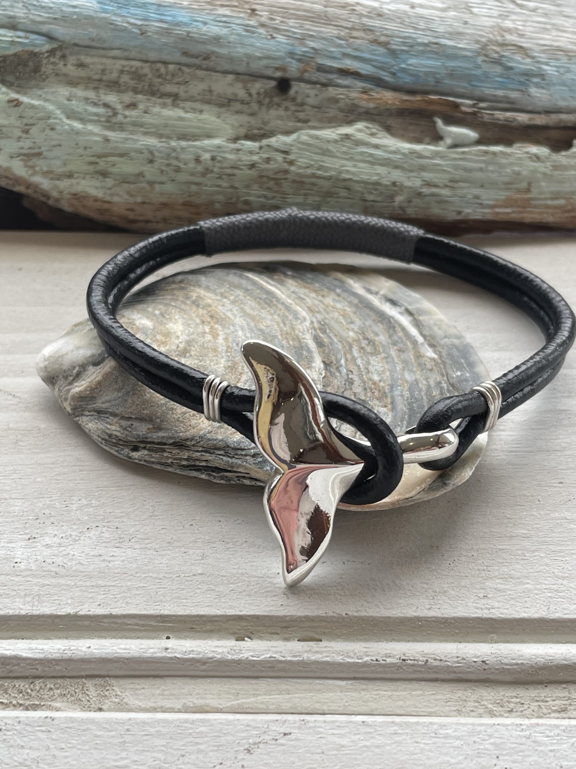 Whale Tail Bracelet With Leather